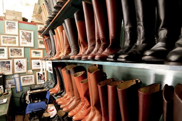 Leather boots lined shelves in Palermo, buenos aires