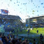 Boca Juniors fans going crazy in lower tier sideline at a Superclasico