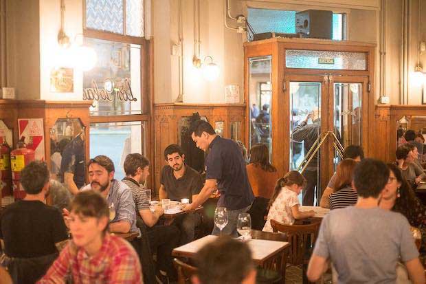 Patrons and waiter at busy Galgos cafe, Centro, Buenos Aires