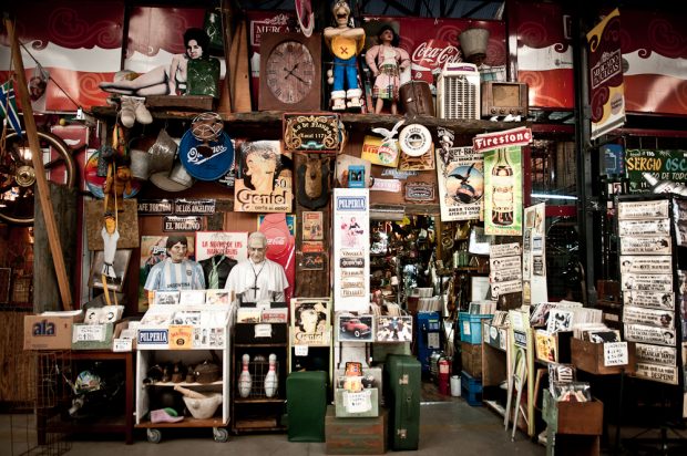 San Telmo signs and antiques stand