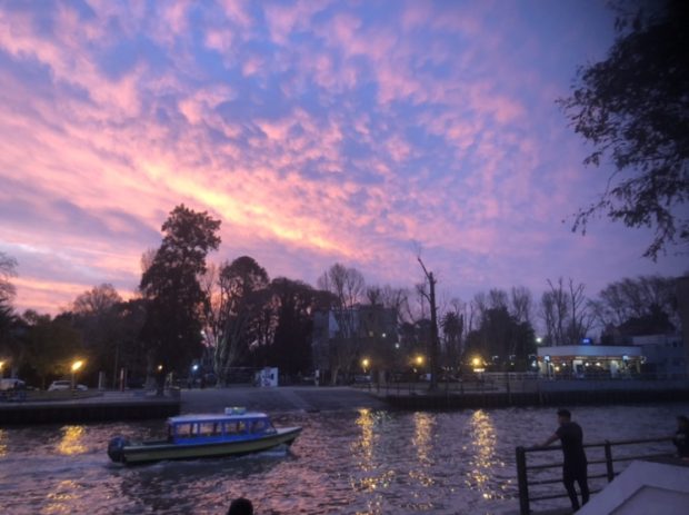 Sun sets over the Paraná River in Tigre