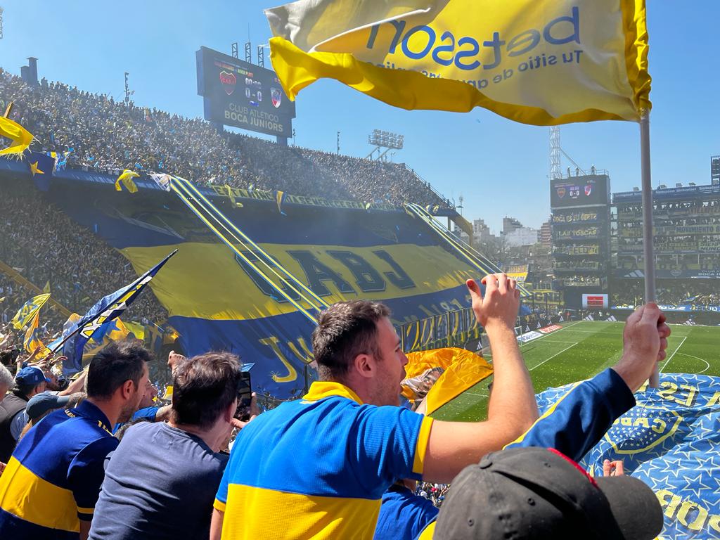 Boca Juniors fans going bananas during pregame entry of teams at their home stadium La Bombonera