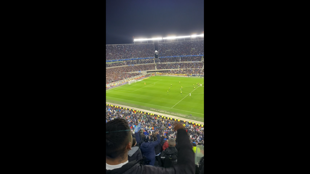 Fans cheering for soccer team Argentina in Buenos Aires