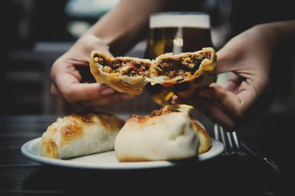 opening up an Argentine beef empanada